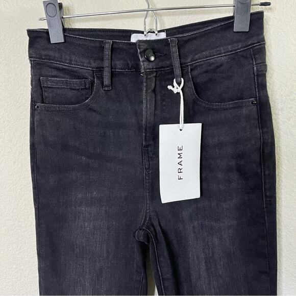 NWT FRAME Denim Le Crop Mini Boot Raw Stagger Tilt Black Jeans Womens Size 26 - Picture 4 of 7